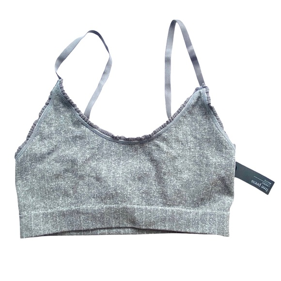 NEW FREE PRESS Audrey Rib Scoop Neck Bralette Grey - Picture 3 of 7